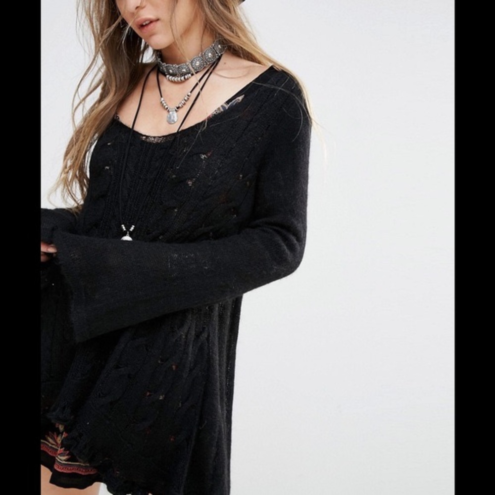 NWT Free People Waterfall Black Sweater - Picture 4 of 8
